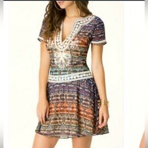 BEBE Turkish Flare Drop Waist Soutache Dress Size 2